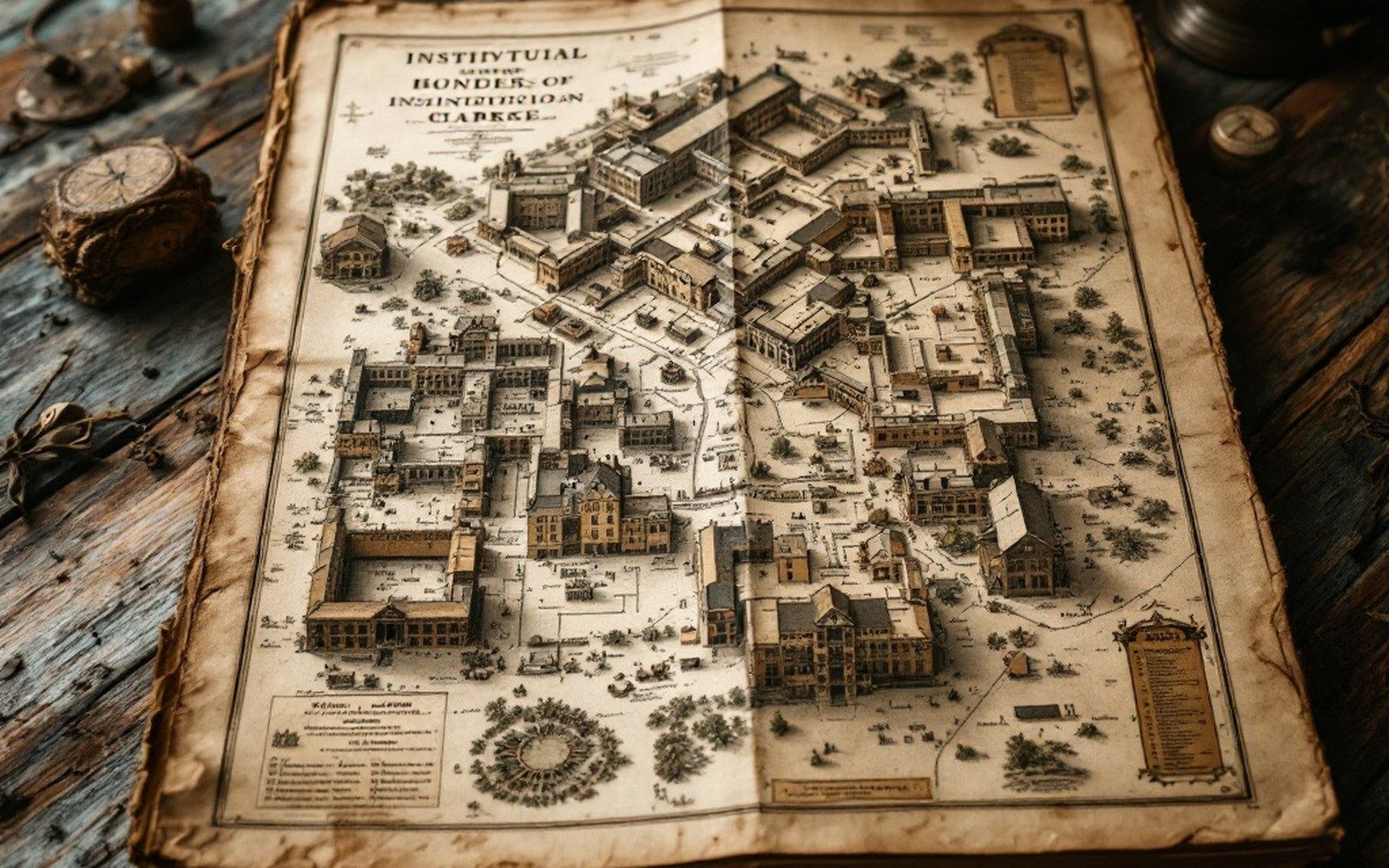 A printed map of institutional houses in an old bound report